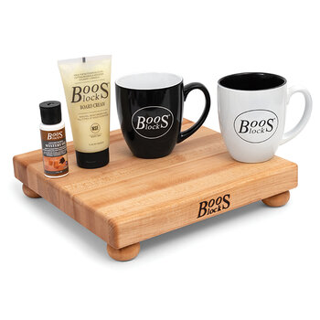 John Boos Coffee Companion Starter Gift Pack, 5-Piece with B12S Northern Hard Rock Maple Cutting Board with Bun Feet, Included Items View