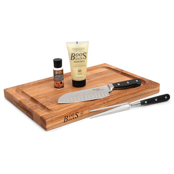 John Boos Grill Master Starter Gift Pack, 5-Piece with BBQBD Northern Hard Rock Maple Cutting Board with Juice Groove, Included Items View