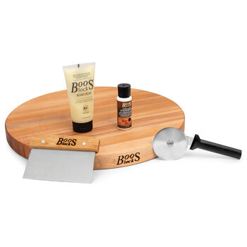 John Boos Pizza Lover Starter Gift Pack, 5-Piece with R18 Northern Hard Rock Maple Cutting Board, Included Items View