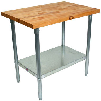 1-1/2" Thick Maple Top Kitchen Islands with Galvanized Legs and Shelf by John Boos