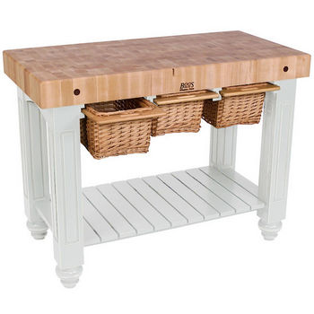 John Boos Solid Maple Gathering Block III with 3 Pull-Out Wicker Baskets