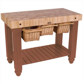 John Boos Solid Maple Gathering Block III with 3 Pull-Out Wicker Baskets