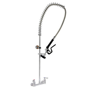 John Boos Pro Bowl Wall Splashmount Pre-Rinse Faucet, 8" On-Center Spread with 2 Holes, Low Lead Unit