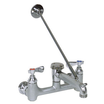 John Boos Wall Mount Faucet for Mop Sinks, 8" On-Center Spread, with Vacuum Breaker, Support Arm & Bucket Hook