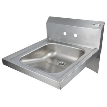 John Boos Pro Bowl Fabricated Space Saver Physically Challenged Wall Mount Hand Sink, Stainless Steel, Splash Mount Faucet Holes with 4" On-Center Spread, 20"W x 24"D x 5"H, 1-7/8" Drain