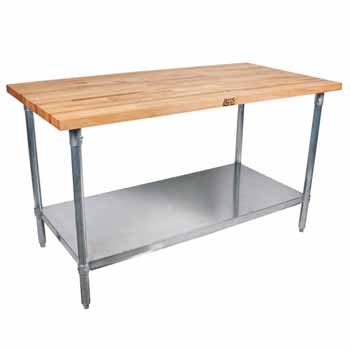 1-3/4" Thick Maple Top Kitchen Islands with Stainless Steel Base and Shelf by John Boos