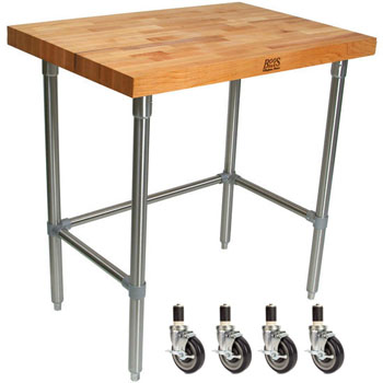 John Boos 2-1/4" Thick Blended Maple Top Work Table w/ Stainless Steel Base & Bracing | Oil or Varnique Finish