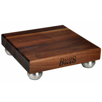 Gift Collection Square Cutting Board with Stainless Steel Bun Feet, Walnut Edge Grain