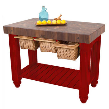 Behling Solid Butcher Block Kitchen Island with Baskets and Storage Shelf