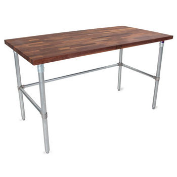 John Boos 1-1/2" Thick Walnut Top Work Table with Galvanized Base & Bracing, Oil Finish