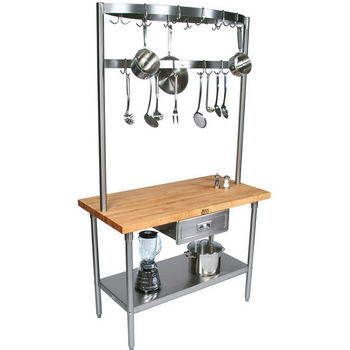 Kitchen Carts Butcher Block Counter Top Cucino Grandioso With Stainless Pot Rack And Casters By John Boos Kitchensource Com