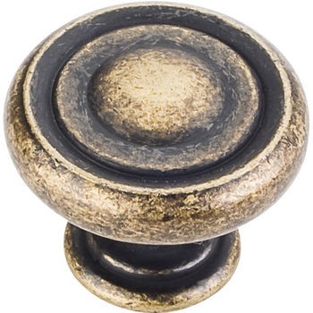 Jeffrey Alexander Bremen 1 Collection 1-1/4" Diameter Round Button Cabinet Knob in Distressed Antique Brass