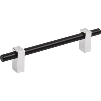 Jeffrey Alexander Larkin Collection Cabinet Bar Pull in Matte Black with Polished Chrome, 7-3/8'' W x 1-7/16'' D, Center to Center: 128mm (5-1/16'')