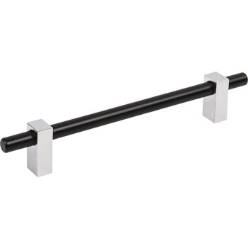 Jeffrey Alexander Larkin Collection Cabinet Bar Pull in Matte Black with Polished Chrome, 8-11/16'' W x 1-7/16'' D, Center to Center: 160mm (6-5/16'')