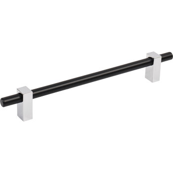 Jeffrey Alexander Larkin Collection Cabinet Bar Pull in Matte Black with Polished Chrome, 9-15/16'' W x 1-7/16'' D, Center to Center: 192mm (7-9/16'')