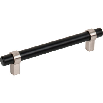 Jeffrey Alexander Key Grande Collection 6-5/8'' W Bar Cabinet Pull in Matte Black with Satin Nickel, 128mm (5'') Center-to-Center, Product Angle View