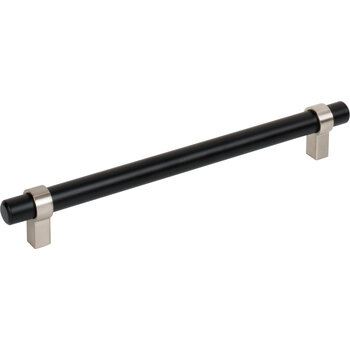 Jeffrey Alexander Key Grande Collection 9-1/8'' W Bar Cabinet Pull in Matte Black with Satin Nickel, 192mm (7-9/16'') Center-to-Center, Product Angle View