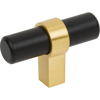 Jeffrey Alexander Key Grande Collection 2'' W Cabinet ''T'' Knob in Matte Black with Brushed Gold, Product Angle View