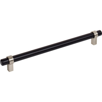 Jeffrey Alexander Key Grande Collection 10-3/8'' W Bar Cabinet Pull in Matte Black with Satin Nickel, 224mm (8-13/16'') Center-to-Center, Product Angle View