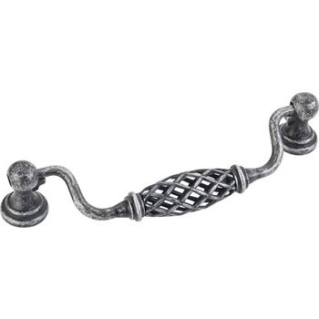Jeffrey Alexander Tuscany Collection 5-15/16'' W Birdcage Cabinet Bail Pull with Backplates in Distressed Antique Silver