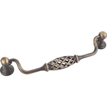 Jeffrey Alexander Tuscany Collection 7-3/16'' W Birdcage Cabinet Bail Pull with Backplates in Antique Brushed Satin Brass