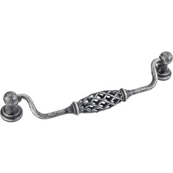 Jeffrey Alexander Tuscany Collection 7-3/16'' W Birdcage Cabinet Bail Pull with Backplates in Distressed Antique Silver