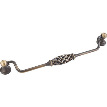 Jeffrey Alexander Tuscany Collection 9-3/4'' W Birdcage Cabinet Bail Pull with Backplates in Antique Brushed Satin Brass