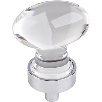 Jeffrey Alexander Harlow Collection 1-1/4" Diameter Small Glass Oval Football Decorative Cabinet Knob in Polished Chrome