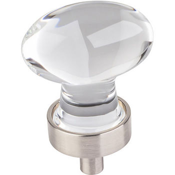 Jeffrey Alexander Harlow Collection 1-1/4" Diameter Small Glass Oval Football Decorative Cabinet Knob in Satin Nickel
