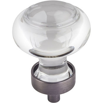 Jeffrey Alexander Harlow Collection 1-7/16" Diameter Small Glass Button Decorative Cabinet Knob in Brushed Pewter