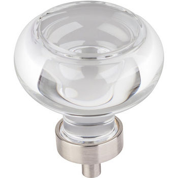 Jeffrey Alexander Harlow Collection 1-3/4" Diameter Large Glass Button Decorative Cabinet Knob in Satin Nickel
