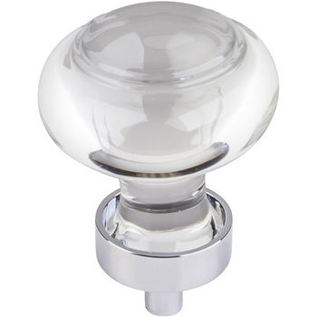 Jeffrey Alexander Harlow Collection 1-7/16" Diameter Small Glass Button Decorative Cabinet Knob in Polished Chrome