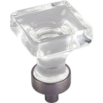 Jeffrey Alexander Harlow Collection 1" W Small Glass Square Decorative Cabinet Knob in Brushed Pewter