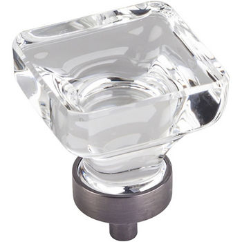 Jeffrey Alexander Harlow Collection 1-3/8" W Large Glass Square Decorative Cabinet Knob in Brushed Pewter
