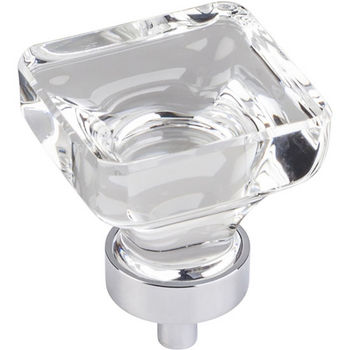 Jeffrey Alexander Harlow Collection 1-3/8" W Large Glass Square Decorative Cabinet Knob in Polished Chrome