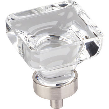 Jeffrey Alexander Harlow Collection 1-3/8" W Large Glass Square Decorative Cabinet Knob in Satin Nickel