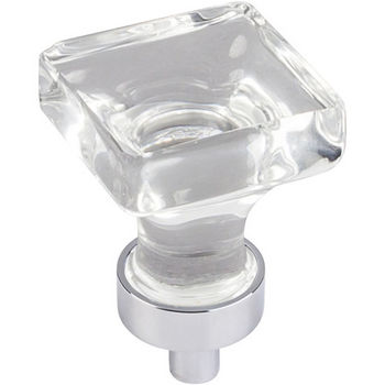 Jeffrey Alexander Harlow Collection 1" W Small Glass Square Decorative Cabinet Knob in Polished Chrome