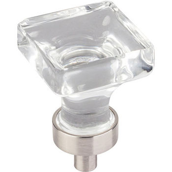 Jeffrey Alexander Harlow Collection 1" W Small Glass Square Decorative Cabinet Knob in Satin Nickel