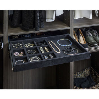 Jewelry Organizer Drawer Kit with 10 Compartments & Ring Insert, Black Felt, Includes Dura-Close soft-close slides, 23-7/8"W x 14"D x 2"H