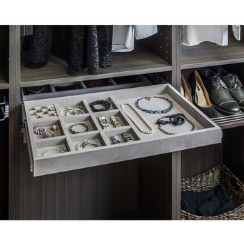 Jewelry Organizer Drawer Kit with 10 Compartments & Ring Insert, Grey Felt, Includes Dura-Close soft-close slides, 23-7/8"W x 14"D x 2"H