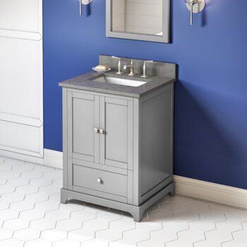 Jeffrey Alexander 24'' W Grey Addington Single Vanity Cabinet Base with Steel Grey Cultured Marble Vanity Top and Undermount Rectangle Bowl