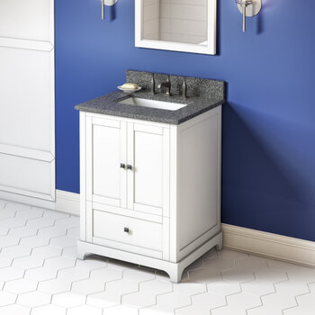 Jeffrey Alexander 24'' W White Addington Single Vanity Cabinet Base with Boulder Cultured Marble Vanity Top and Undermount Rectangle Bowl
