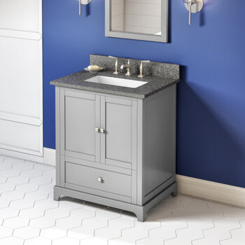 Jeffrey Alexander 30'' W Grey Addington Single Vanity Cabinet Base with Boulder Cultured Marble Vanity Top and Undermount Rectangle Bowl
