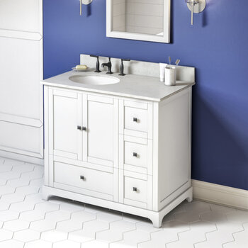 36" White Addington Vanity, Left Offset, Arctic Stone Cultured Marble Vanity Top with Undermount Oval Sink
