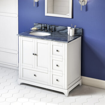 36" White Addington Vanity, Left Offset, Grey Marble Vanity Top with Undermount Oval Sink