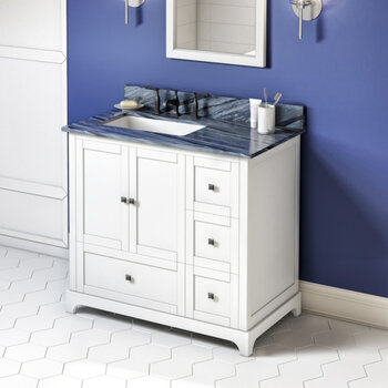 36" White Addington Vanity, Left Offset, Grey Marble Vanity Top with Undermount Rectangle Sink