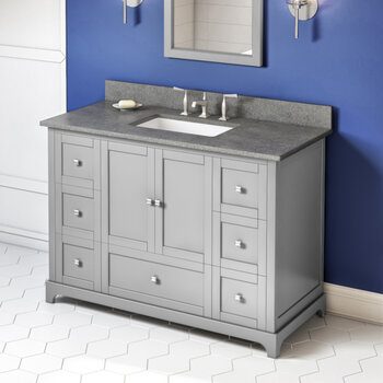 Jeffrey Alexander 48'' W Grey Addington Single Vanity Cabinet Base with Steel Grey Cultured Marble Vanity Top and Undermount Rectangle Bowl