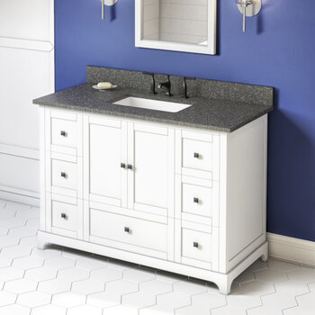 Jeffrey Alexander 48'' W White Addington Single Vanity Cabinet Base with Boulder Cultured Marble Vanity Top and Undermount Rectangle Bowl