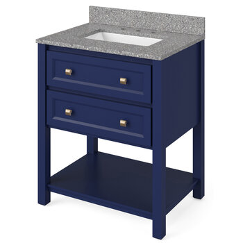 Jeffrey Alexander 30'' W Hale Blue Adler Vanity Cabinet Base with Boulder Cultured Marble Vanity Top and Undermount Rectangle Bowl, Product Angle View