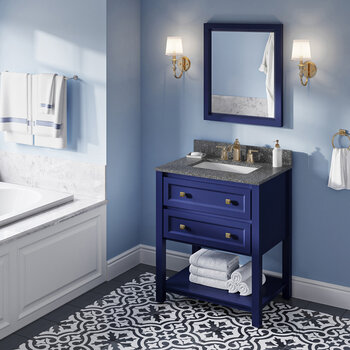 Jeffrey Alexander 30'' W Hale Blue Adler Vanity Cabinet Base with Boulder Cultured Marble Vanity Top and Undermount Rectangle Bowl, Installed View